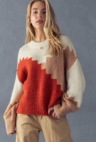 Colorblock Stair Pattern Sweater
